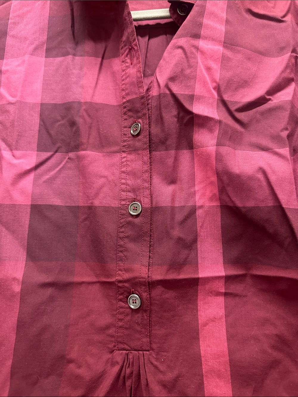 Womens Burberry Brit Burgundy Plaid Button-Front Top - xs - Picture 3 of 5
